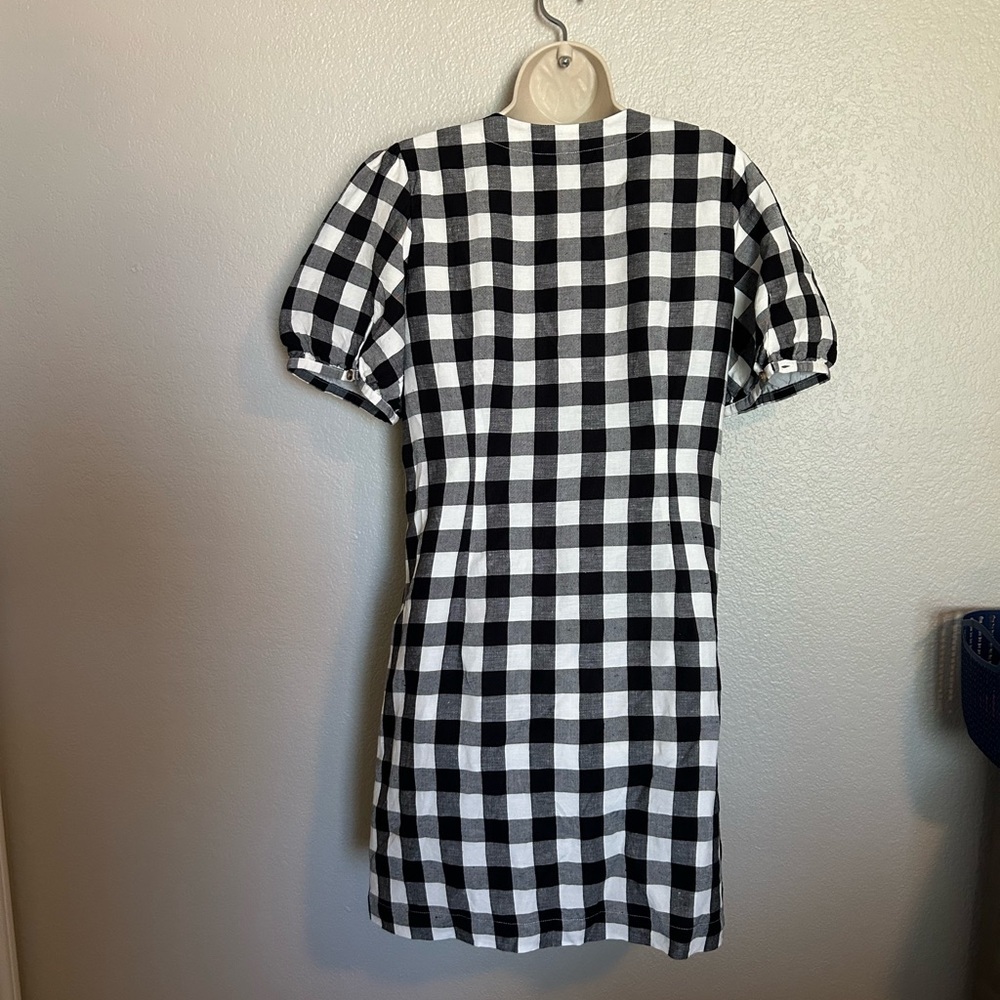 LOFT Black and White Plaid Midi Dress V Neck sz10 - Picture 6 of 11